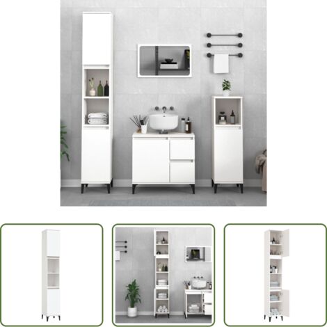vidaXL Armario de baño blanco -  Armario de baño madera contrachapada blanco 30x30x190 cm