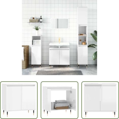 vidaXL Armario de baño blanco -  Armario de baño madera de ingeniería blanco brillo 58x33x60 cm