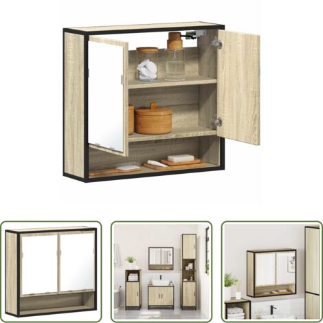 vidaXL Armario de baño con espejo -  Armario de baño con espejo de roble Sonoma 65x20x60 cm Madera de ingeniería