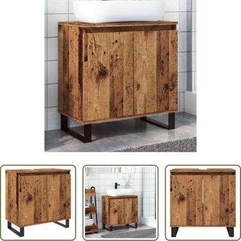 vidaXL Armario de baño con puertas -  Armario de baño madera de ingeniería envejecida 58x33x60 cm