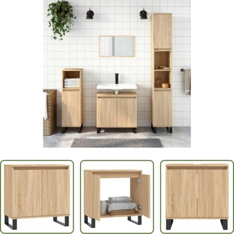 vidaXL Armario de baño con puertas -  Armario de baño madera de ingeniería roble Sonoma 58x33x60 cm