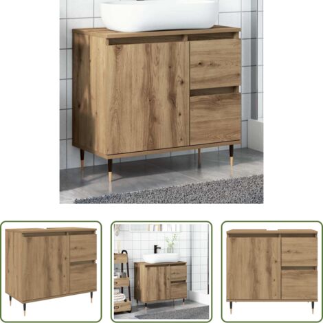 vidaXL Armario de baño de madera -  Armario de baño madera de ingeniería roble artisan 65x33x60 cm