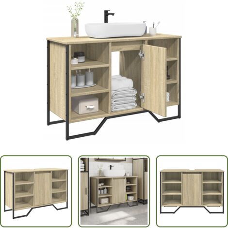 vidaXL Armario de baño de madera -  Armario lavabo baño madera ingeniería roble Sonoma 91x35x60 cm