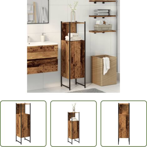 vidaXL Armario de baño envejecido - Armario de baño madera de ingeniería envejecida 33x33x120,5 cm