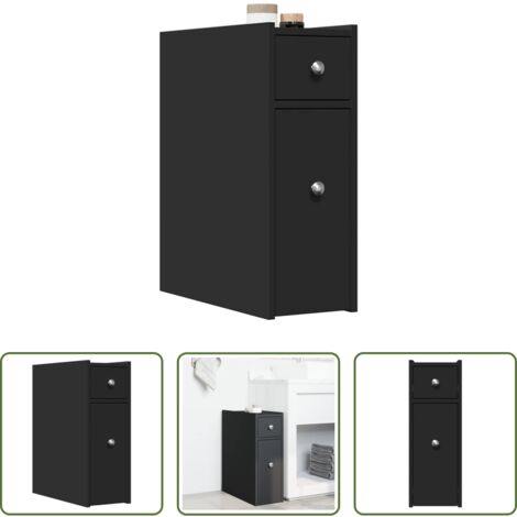 vidaXL Armario de baño estrecho -  Armario de baño estrecho con ruedas madera de ingeniería negro