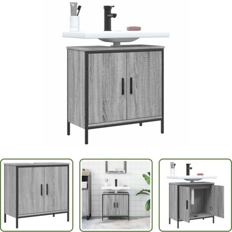 vidaXL Armario de baño gris -  Armario lavabo baño madera ingeniería gris Sonoma 60x30x60 cm