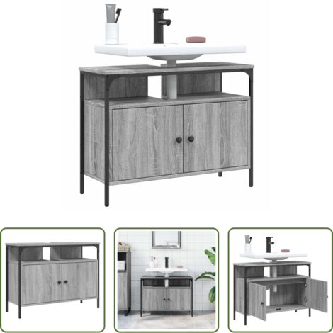 vidaXL Armario de baño gris -  Armario lavabo baño madera ingeniería gris Sonoma 80x30x60 cm