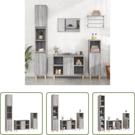 vidaXL Armario de baño gris -  Set de muebles de baño 3 pzas madera contrachapada gris sonoma