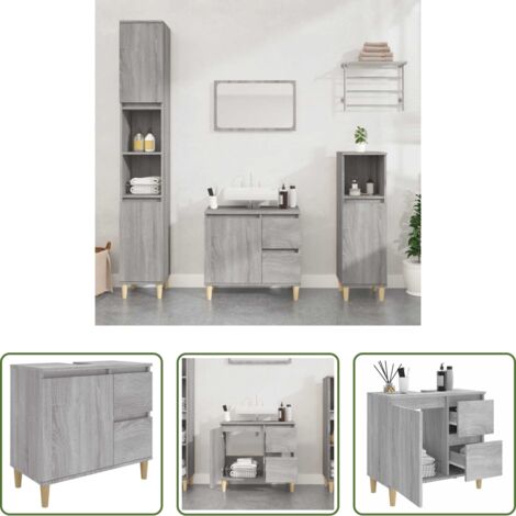 vidaXL Armario de baño gris Sonoma -  Armario de baño madera contrachapada gris Sonoma 65x33x60 cm