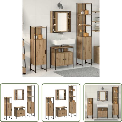vidaXL Armario de baño -  Juego de muebles de baño con estante 4 pcs Roble artesanal