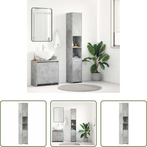 vidaXL Armario de baño madera -  Armario baño madera contrachapada gris hormigón 30x30x183,5 cm