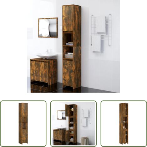 vidaXL Armario de baño madera -  Armario baño madera contrachapada roble ahumado 30x30x183,5cm