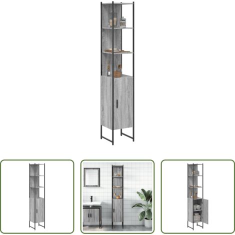 vidaXL Armario de baño madera -  Armario de baño madera de ingeniería gris Sonoma 33x33x185,5 cm