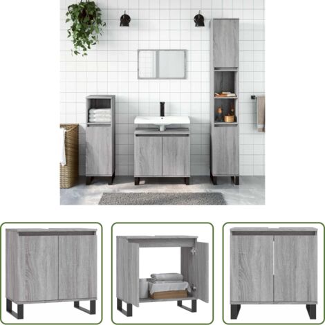 vidaXL Armario de baño madera -  Armario de baño madera de ingeniería gris Sonoma 58x33x60 cm