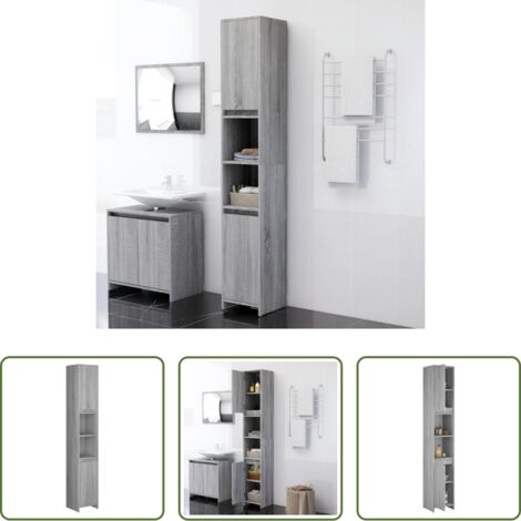 vidaXL Armario de baño madera contrachapada -  Armario de baño madera contrachapada gris Sonoma 30x30x183,5 cm