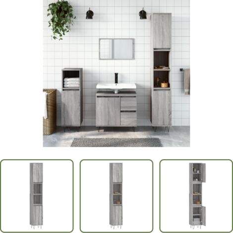 vidaXL Armario de baño madera contrachapada -  Armario de baño madera contrachapada gris Sonoma 30x30x190 cm