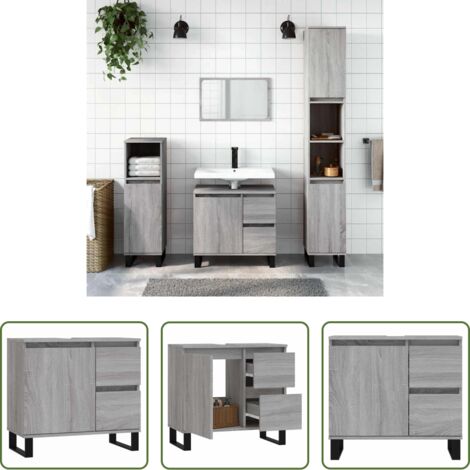 vidaXL Armario de baño madera contrachapada -  Armario de baño madera contrachapada gris Sonoma 65x33x60 cm