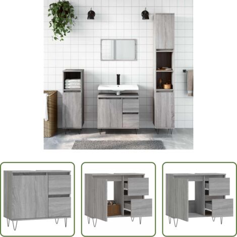 vidaXL Armario de baño madera contrachapada -  Armario de baño madera contrachapada gris Sonoma 65x33x60 cm