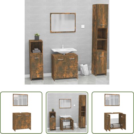 vidaXL Armario de baño madera contrachapada -  Set de muebles de baño madera contrachapada color roble ahumado