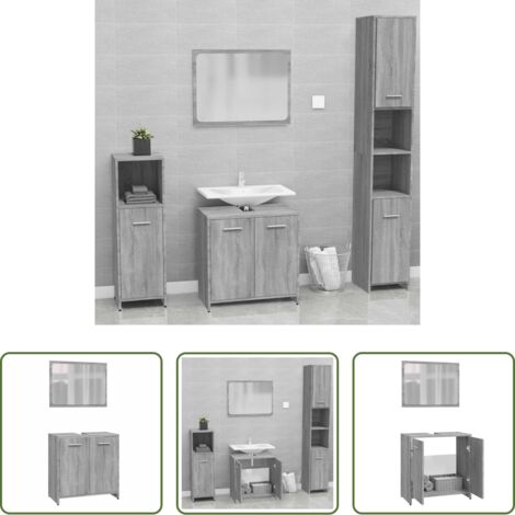 vidaXL Armario de baño madera contrachapada -  Set de muebles de baño madera contrachapada gris Sonoma