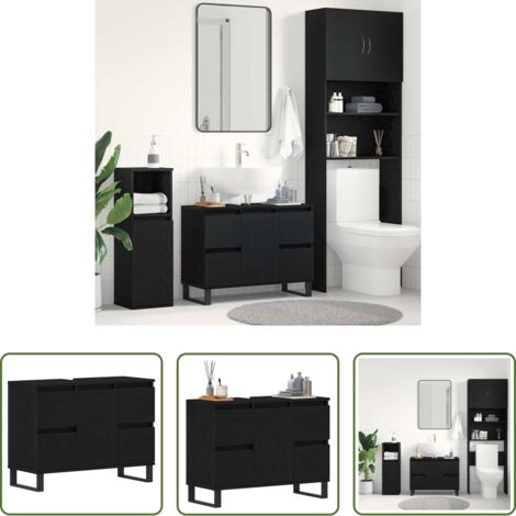 vidaXL Armario de baño moderno -  Gabinete de Baño con cajón Roble Negro 80 x 33 x 60 cm