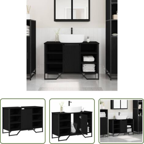 vidaXL Armario de baño moderno -  Gabinete de Lavabo para Baño Roble Negro 91 x 35 x 60 cm