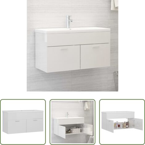vidaXL Armario de baño -  Mueble con lavabo madera de ingeniería blanco brillante