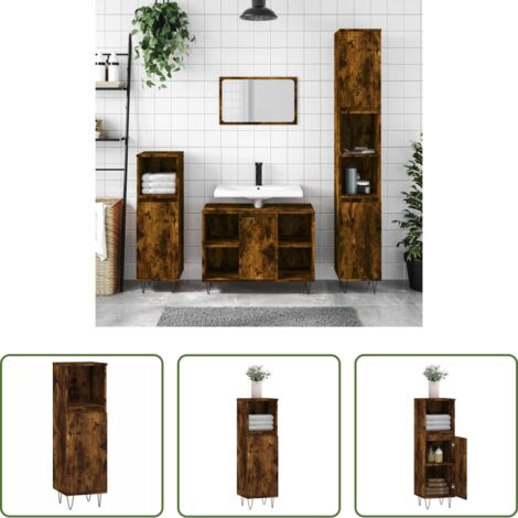 vidaXL Armario de baño roble ahumado -  Armario de baño madera contrachapada roble ahumado 30x30x100 cm