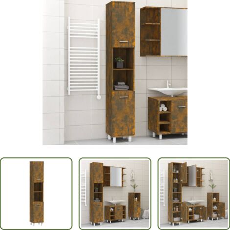 vidaXL Armario de baño roble ahumado -  Armario de baño madera contrachapada roble ahumado 30x30x179 cm