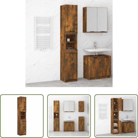 vidaXL Armario de baño roble ahumado -  Armario de baño madera ingeniería roble ahumado 32x34x188,5 cm