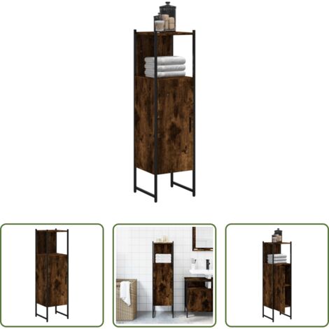 vidaXL Armario de baño roble ahumado -  Armario de baño madera ingeniería roble ahumado 33x33x120,5 cm