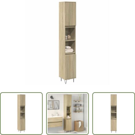 vidaXL Armario de baño roble -  Armario de baño madera contrachapada roble Sonoma 30x30x190 cm