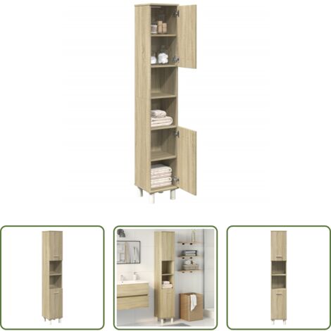 vidaXL Armario de baño roble -  Armario de baño madera ingeniería roble Sonoma 30,5x30x179 cm