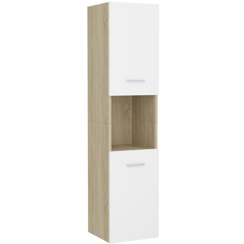 

vidaXL Armario de baño aglomerado blanco y roble Sonoma 30x30x130 cm - Blanco