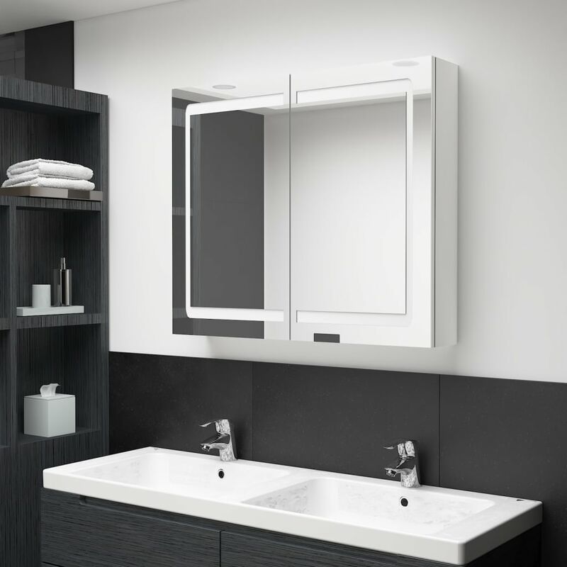 

Armario de baño con espejo LED blanco brillante 80x12x68 cm