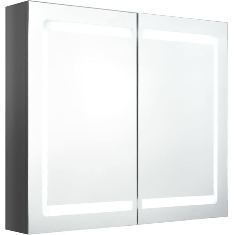 

vidaXL Armario de baño con espejo LED gris brillante 80x12x68 cm - Gris