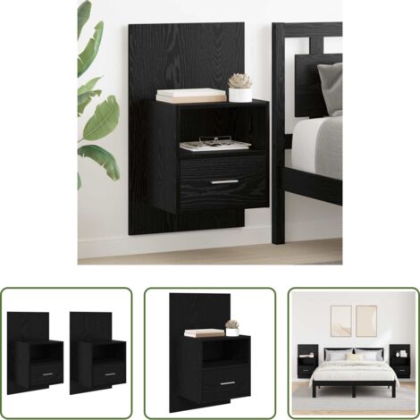 vidaXL Armario de cabecera -  Armario de Noche con cajón 2 pcs Roble Negro 50 x 32.5 x 80cm
