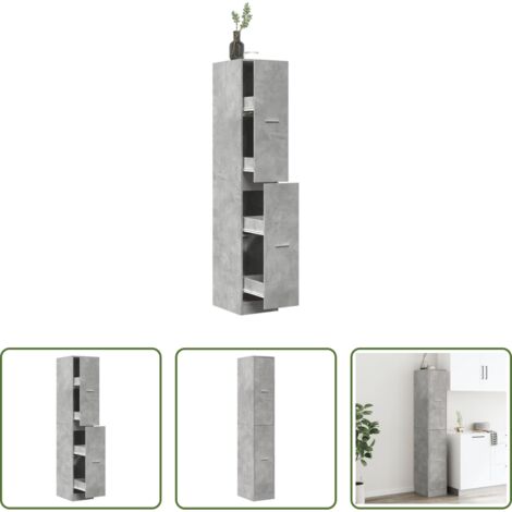 vidaXL Armario de cajones -  Armario botiquín madera ingeniería gris hormigón 30x41x174,5 cm