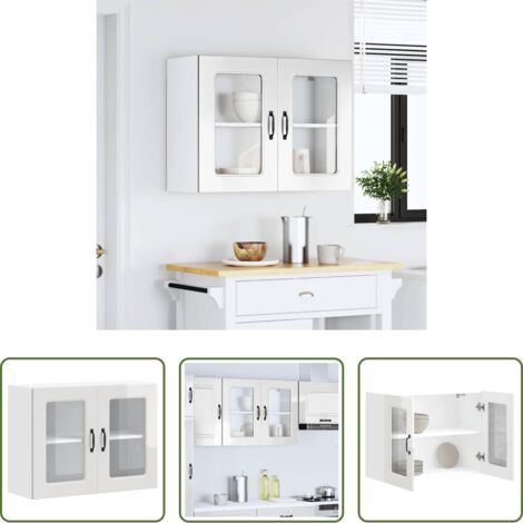 vidaXL Armario de cocina -  Armario de cocina de pared con puerta de cristal "Kalmar" de, madera de ingeniería blanca brillante