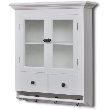 vidaxl Armario de cocina de pared de madera y puerta de vidrio blanco
