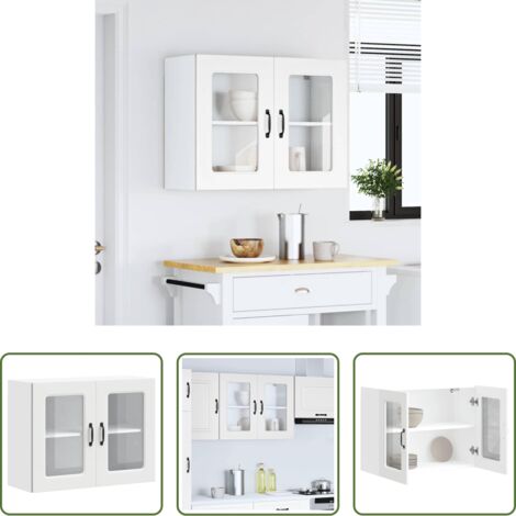 vidaXL Armario de cristal -  Armario pared cocina puerta de cristal Kalmar blanca