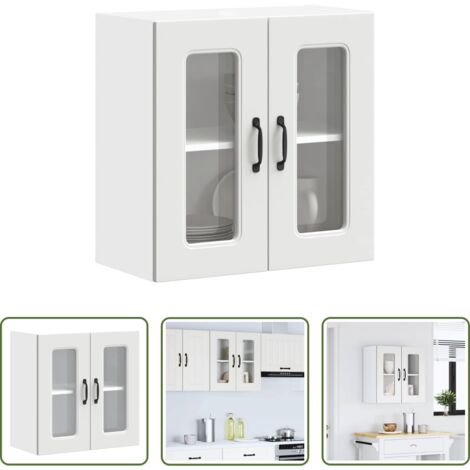 vidaXL Armario de cristal -  Armario pared cocina puerta de cristal Kalmar blanca