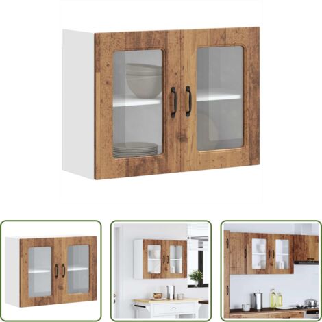 vidaXL Armario de cristal -  Armario pared cocina puerta de cristal Kalmar madera vieja