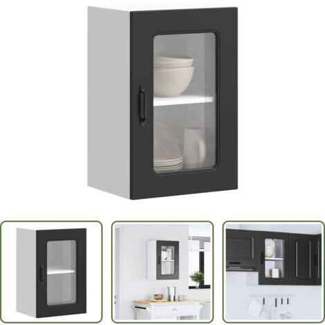vidaXL Armario de cristal -  Armario pared cocina puerta de cristal Kalmar negra