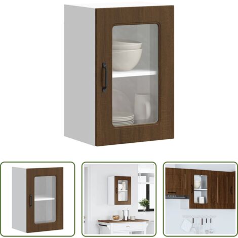 vidaXL Armario de cristal -  Armario pared cocina puerta de cristal Kalmar roble marrón