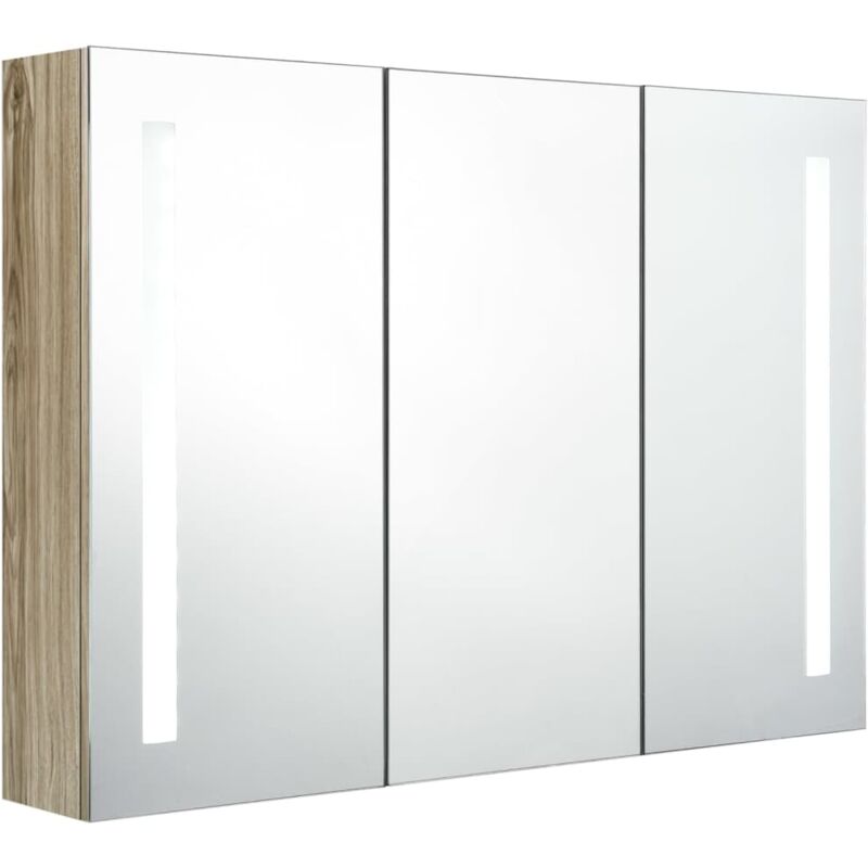 

vidaXL Armario de cuarto de baño con espejo y LED 89x14x62 cm roble - Gris