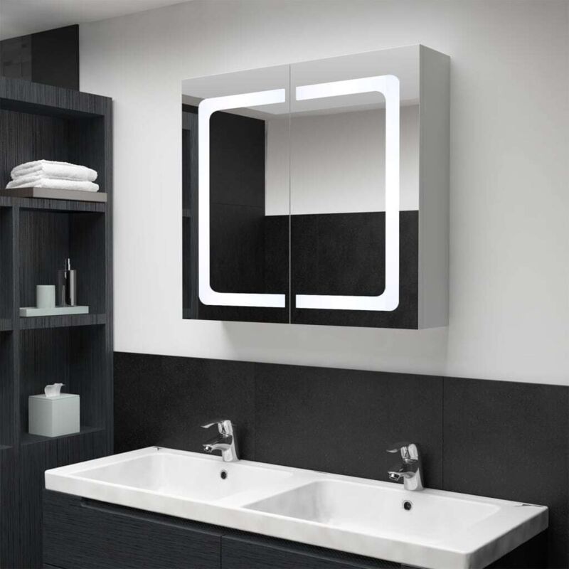 

vidaXL Armario de cuarto de baño con espejo y LED 80x12,2x68 cm - Antracita