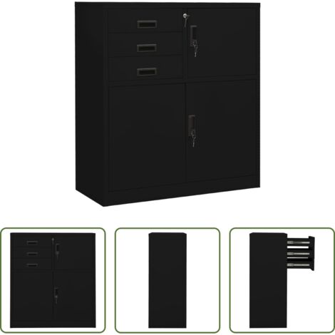 vidaXL Armario de documentos -  Armario de oficina de acero negro 90x40x102 cm