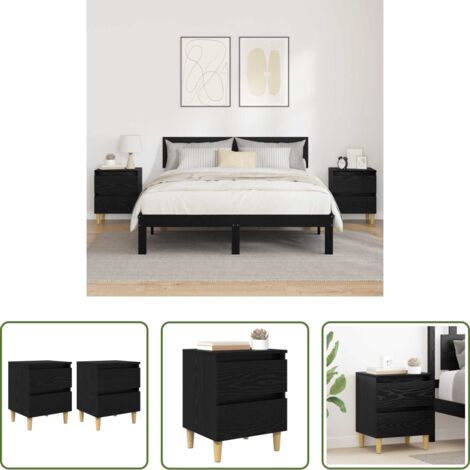 vidaXL Armario de dormitorio -  Armarios de cama con cajón 2 pcs Roble Negro 40 x 35 x 50 cm