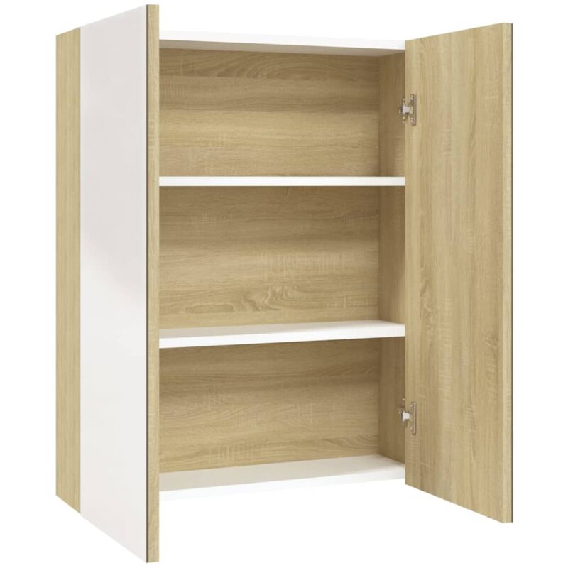 

Armario de espejo de baño MDF blanco y roble 60x15x75 cm - Blanco - Vidaxl
